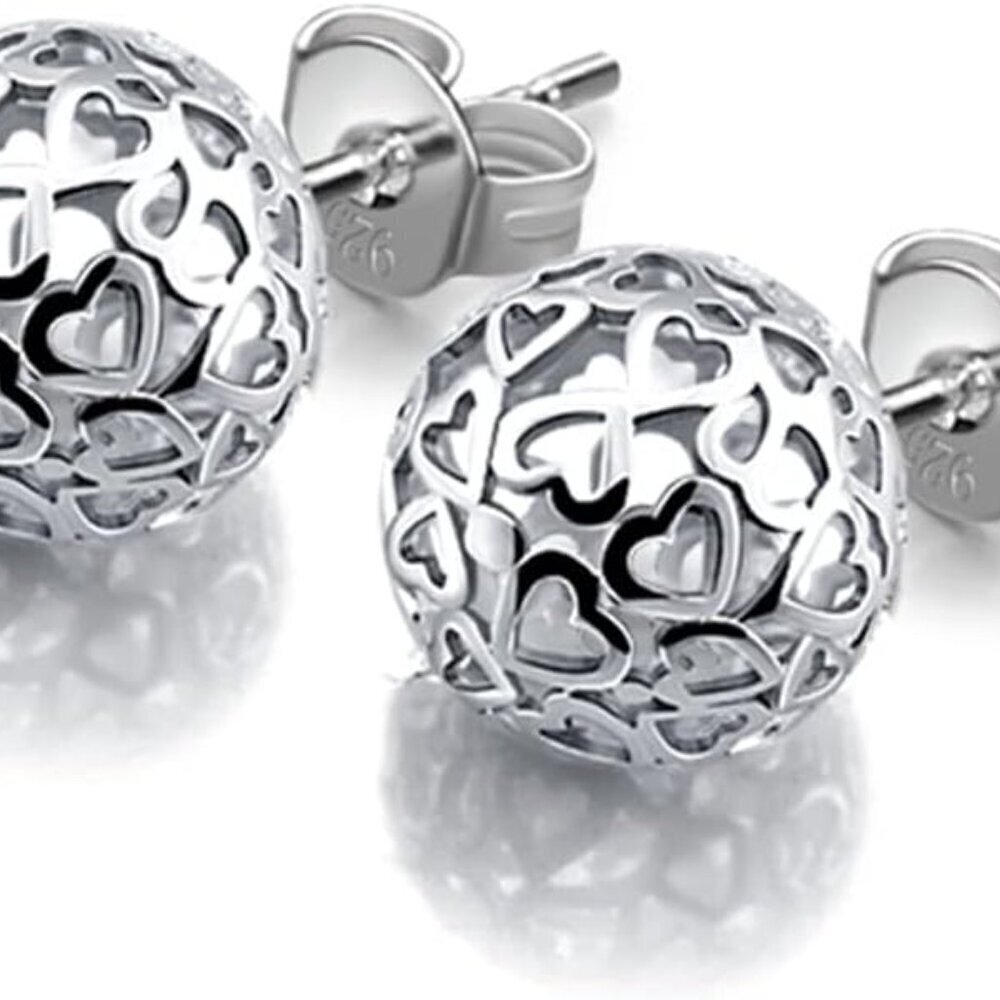Sterling Silver Hoop Earrings 7mm Hollow Pattern Stud Jewelry Gift